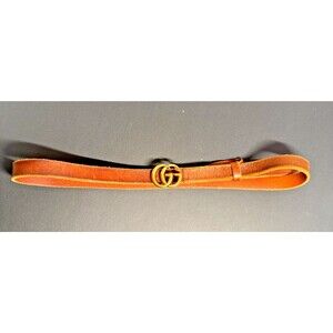 Authentic Gucci GG Logo Belt Thin Brown Women's Accessories Leather 37in Long